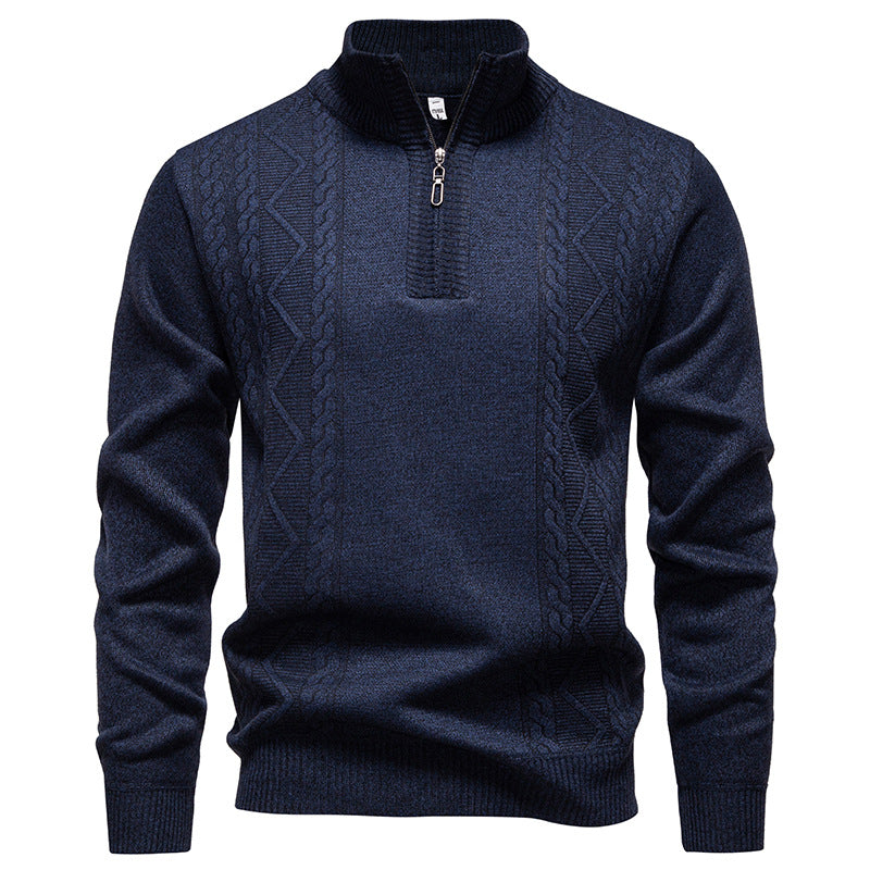 Herren nan gehobener Strickpullover mit Halbzip, Stehkragen und dekorativem Zopfmuster Echo Archiv