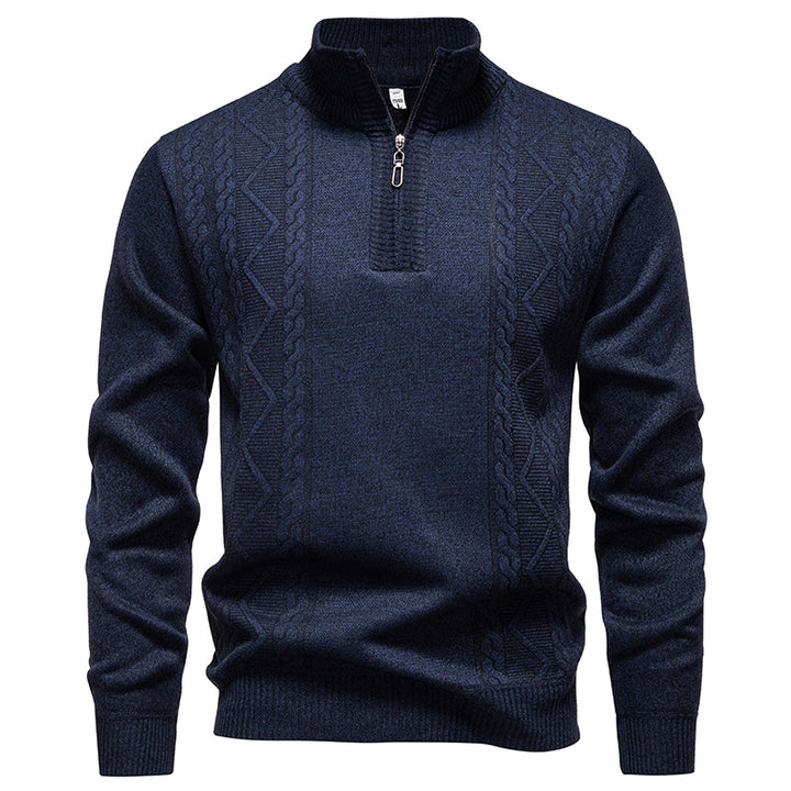 Herren nan gehobener Strickpullover mit Halbzip, Stehkragen und dekorativem Zopfmuster Echo Archiv