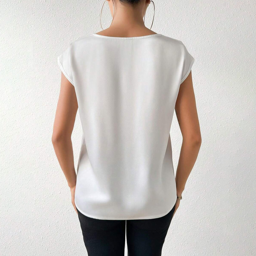Damen Satinbluse mit modernem V-Ausschnitt und eleganten kurzen Ärmeln Echo Archiv