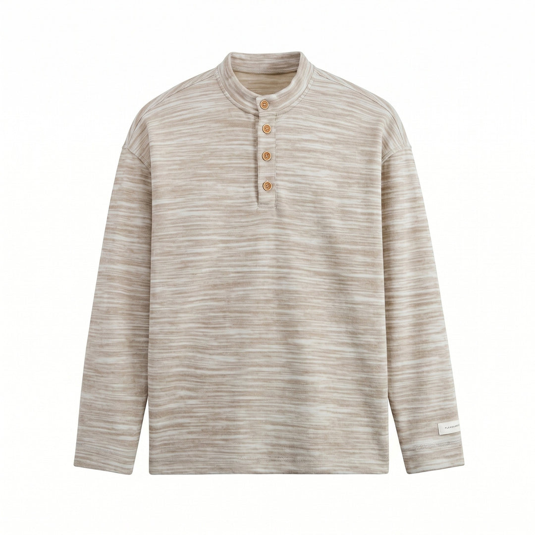 Herren Strukturierter Henley-Strickpullover mit Stehkragen und Melange-Struktur Echoarchiv