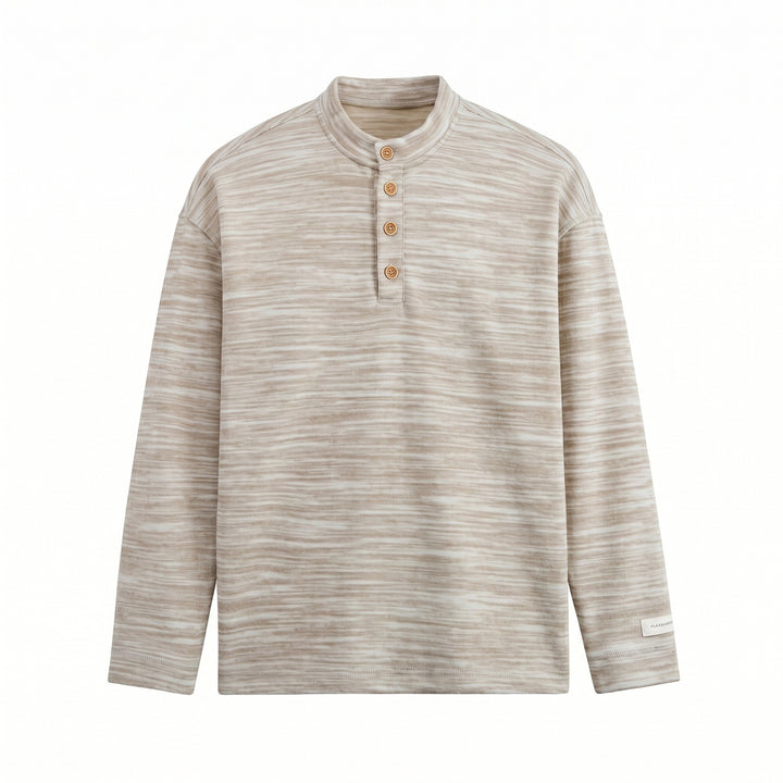 Herren Strukturierter Henley-Strickpullover mit Stehkragen und Melange-Struktur Echoarchiv