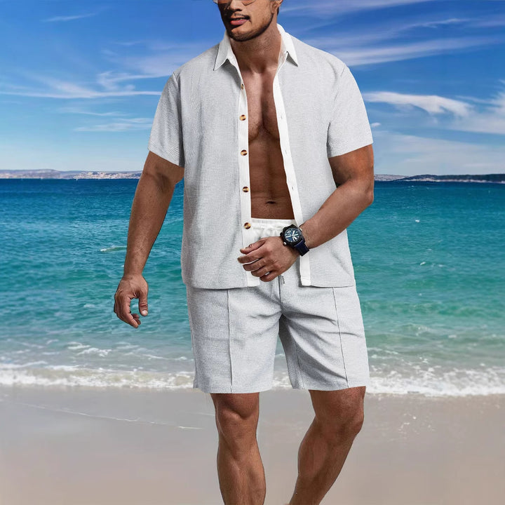 Herren lässiges Strandset mit atmungsaktivem Kurzarmhemd und bequemen Shorts Echoarchiv