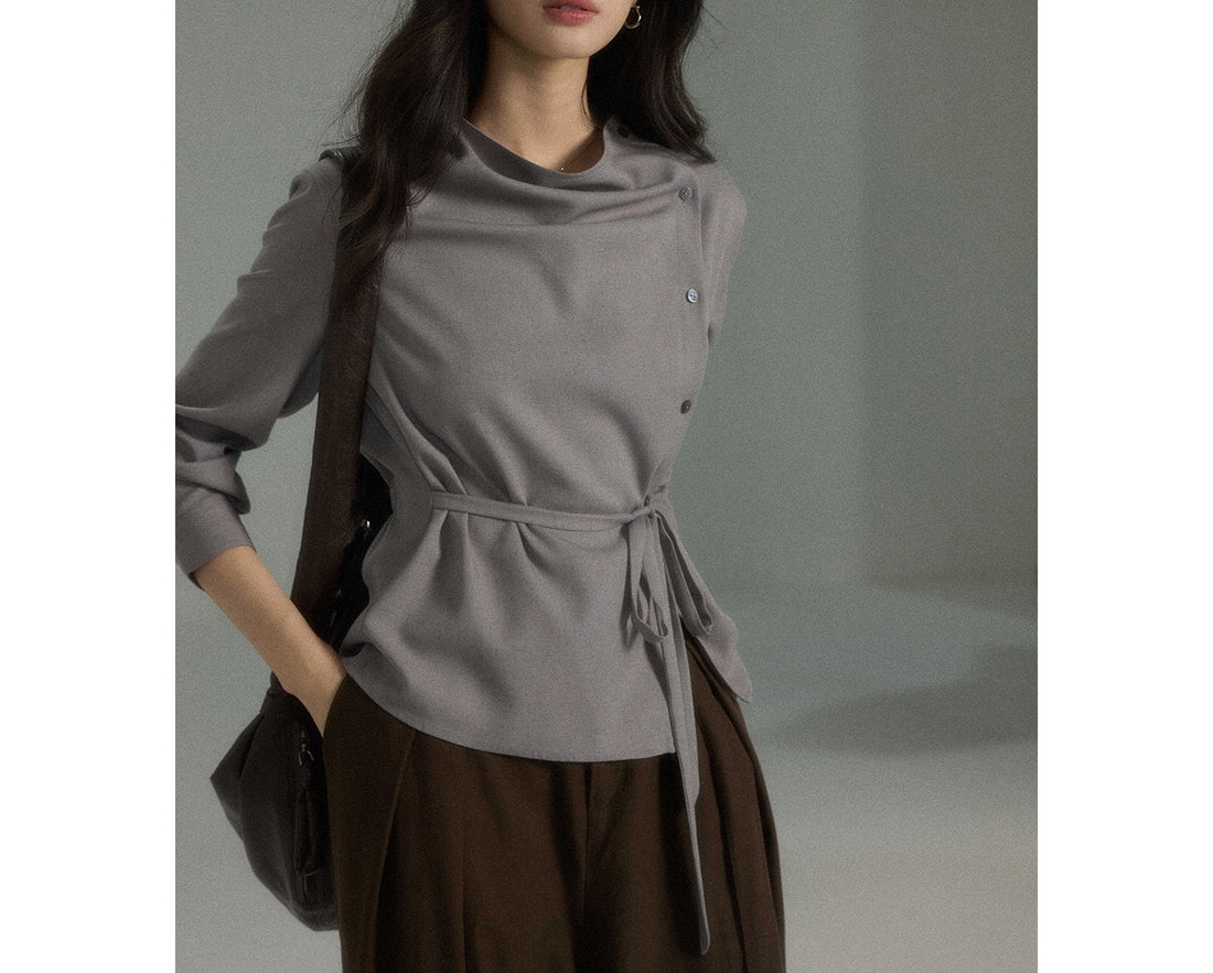 Damen Modische Bluse mit Wickel-Ausschnitt Echoarchiv