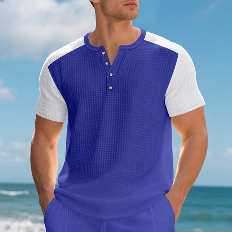 Herren kurzärmliges Henley-Shirt mit strukturiertem Gewebe Echoarchiv