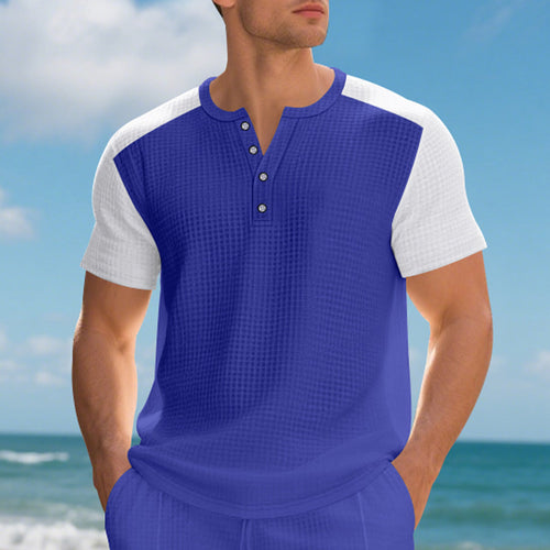 Herren kurzärmliges Henley-Shirt mit strukturiertem Gewebe Echoarchiv
