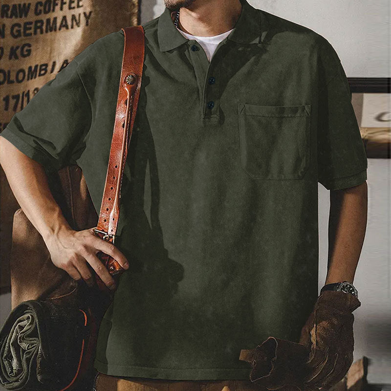Herren nan locker geschnittenes Baumwoll-Poloshirt mit aufgesetzter Brusttasche und kurzer Knopfleiste Echo Archiv