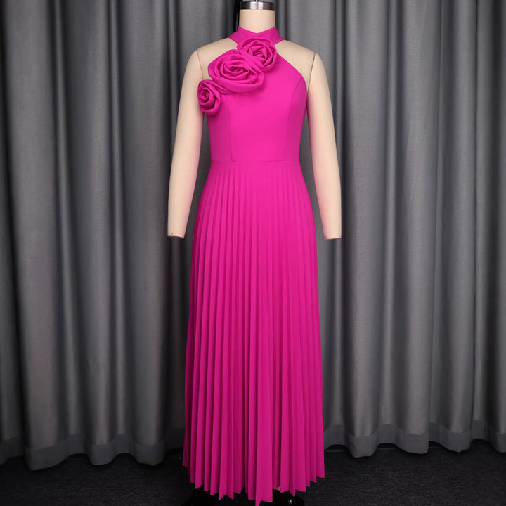 Damen Maxikleid mit asymmetrischem Schnitt und dekorativen Rosenapplikationen Echo Archiv