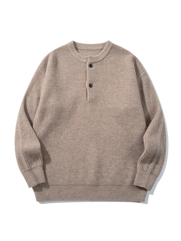 Herren Grobstrick-Henley-Pullover mit halber Knopfleiste und Rippbündchen Echoarchiv
