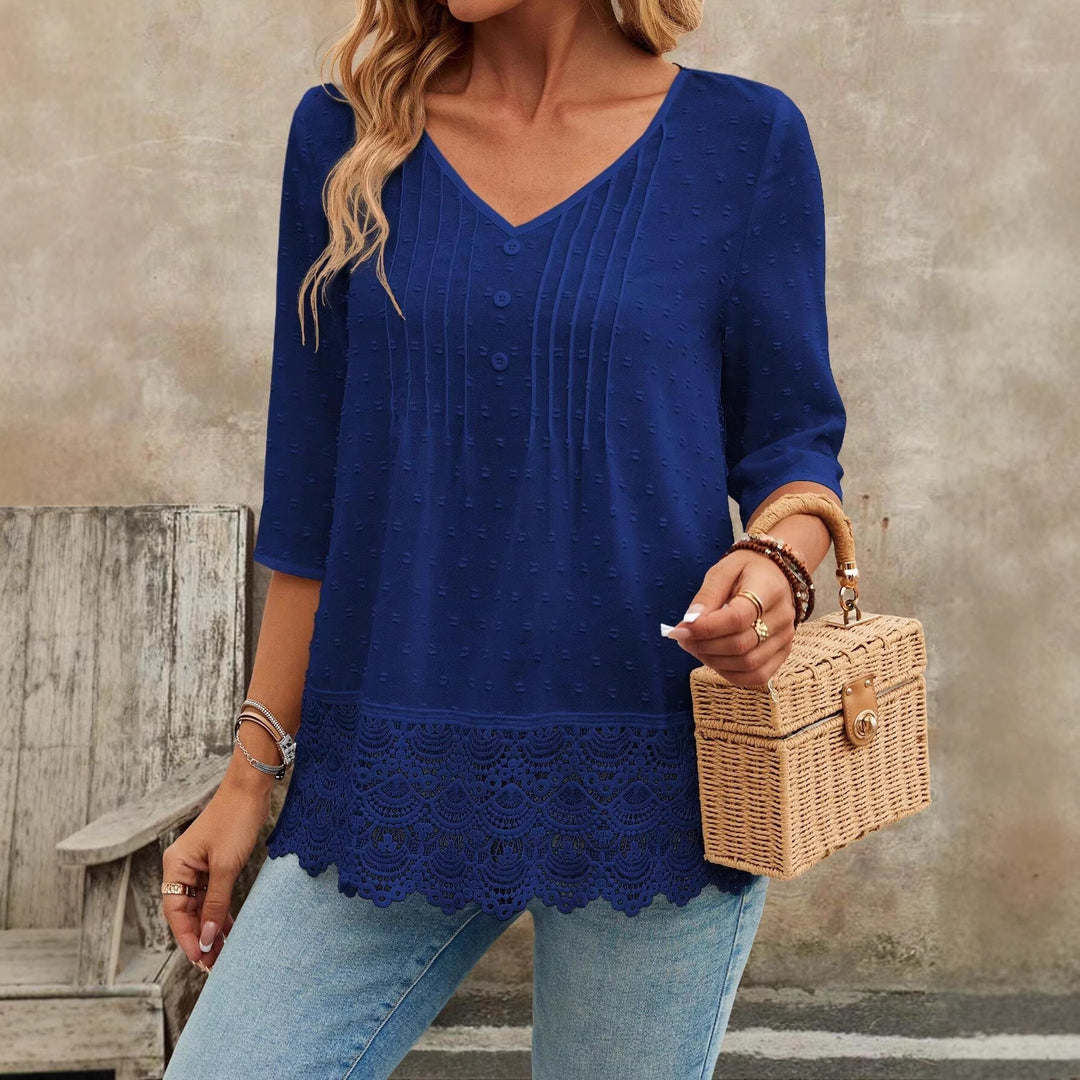 Damen Tunika Bluse mit Spitzenbesatz und strukturierten Pintucks Echo Archiv