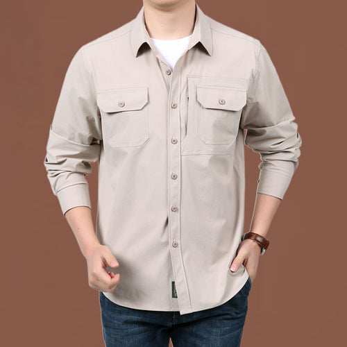 Herren nan modernes Travel-Langarmhemd mit Stretch-Material, verdeckter Knopfleiste und doppelfachen Klappbrusttaschen Echo Archiv