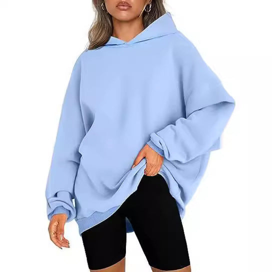 Damen nan oversized Kapuzenpullover im Boxy-Cut mit innen angerautem Fleece, überschnittener Schulter und verlängertem Rückenteil Echo Archiv