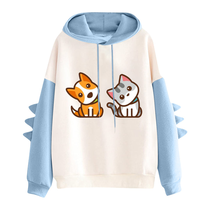 Damen Kapuzenpullover mit niedlichem Hunde‑und‑Katzen‑Print und 3D-Stacheln an den Ärmeln – Auréline