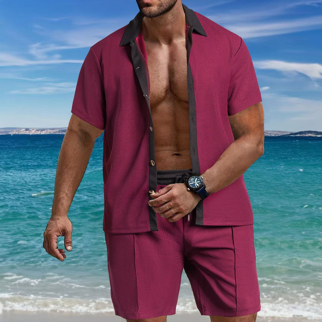 Herren lässiges Kurzarm-Hemd und Shorts-Set aus leichtem Gewebe Echoarchiv