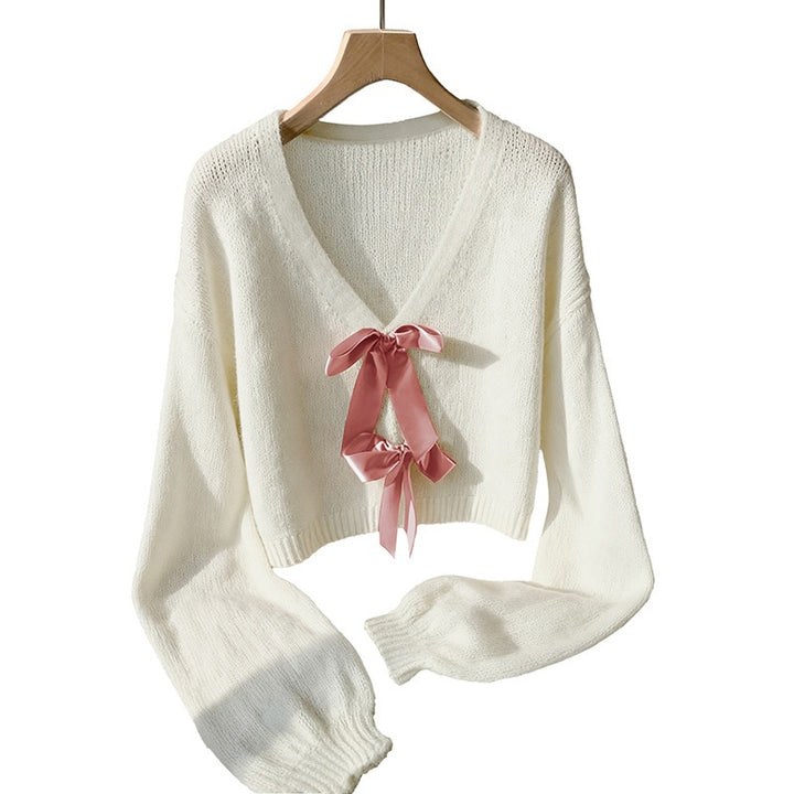 Damen Cropped Strickpullover mit Schleifen Echo Archiv