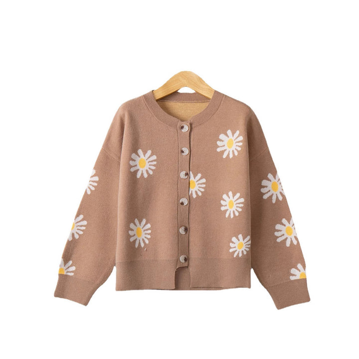 Damen Oversize-Strickcardigan mit Blumenapplikation, Perlmuttknöpfen und Wellensaum Echo Archiv