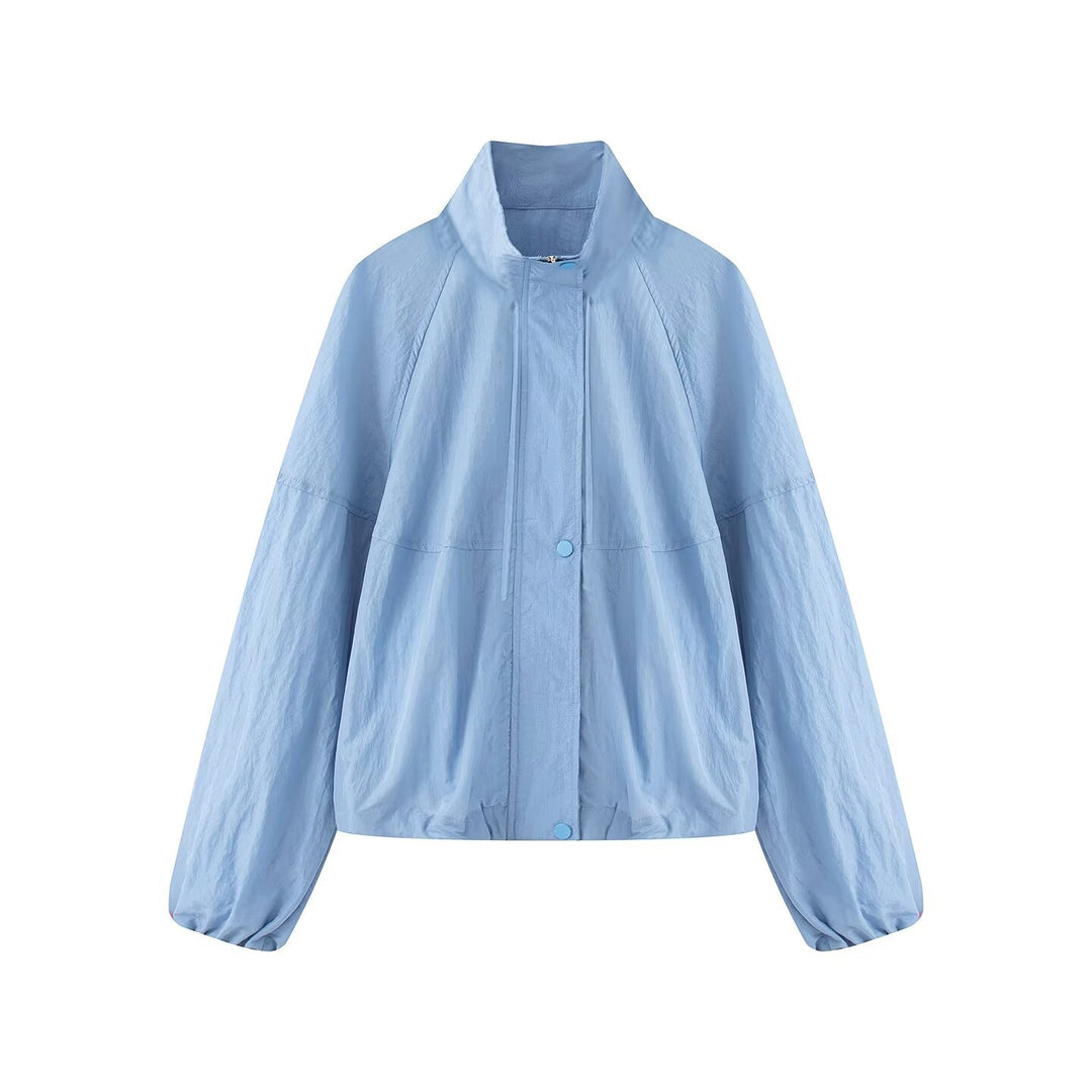 Damen Leichte Oversize-Blousonjacke aus Nylon mit Stehkragen, Kordelzug und Druckknopfverschluss Echo Archiv
