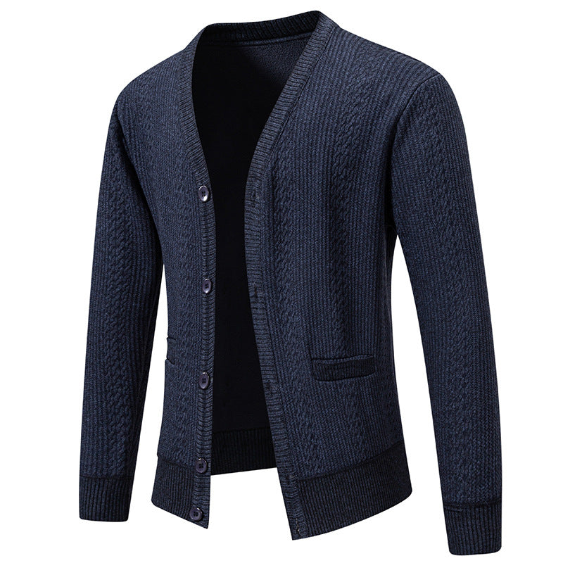 Herren Texturierter V-Ausschnitt Strickcardigan mit Knopfleiste und Eingrifftaschen Echo Archiv