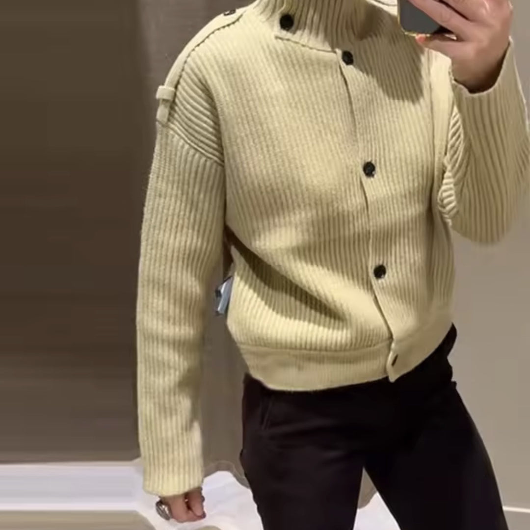 Herren Gerippte Strickjacke mit Stehkragen und Zier-Schulterriemen Echo Archiv