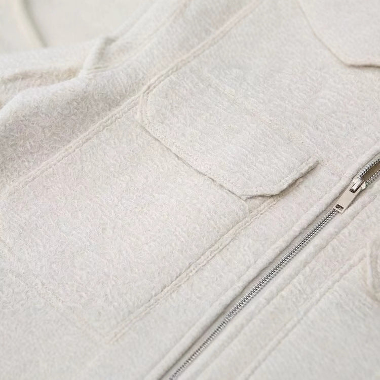 Damen Cropped-Hemdjacke aus Bouclé mit Boxy-Schnitt und Fronttaschen Echoarchiv