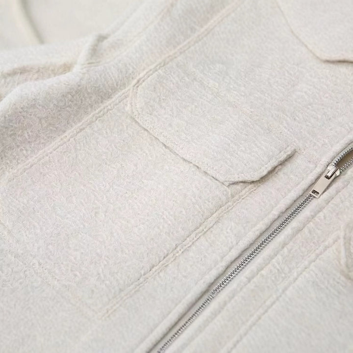 Damen Cropped-Hemdjacke aus Bouclé mit Boxy-Schnitt und Fronttaschen Echoarchiv