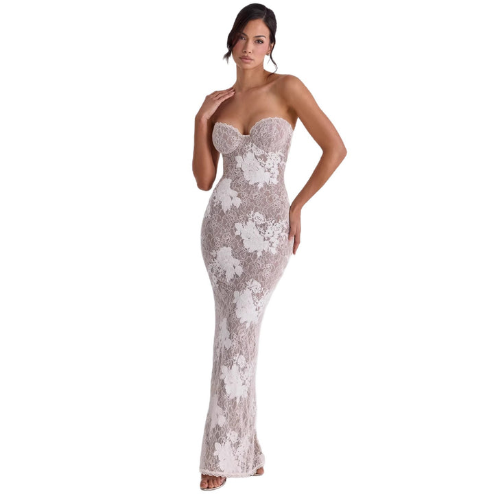 Damen Elegantes Spitzenabendkleid mit langem Arm und verführerischem Schnitt Echo Archiv