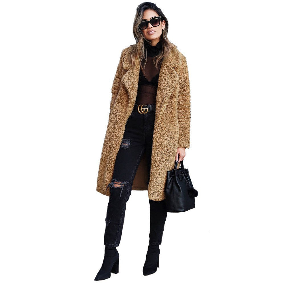 Damen nan kuscheliger Teddy-Mantel mit Oversize-Schnitt und hohem Reverskragen Echo Archiv
