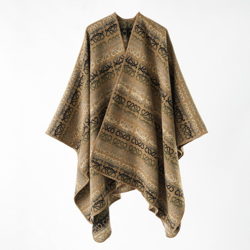 Damen Überwurfcape im Jacquard-Strick mit Allover-Monogramm und weichem Fall Echo Archiv
