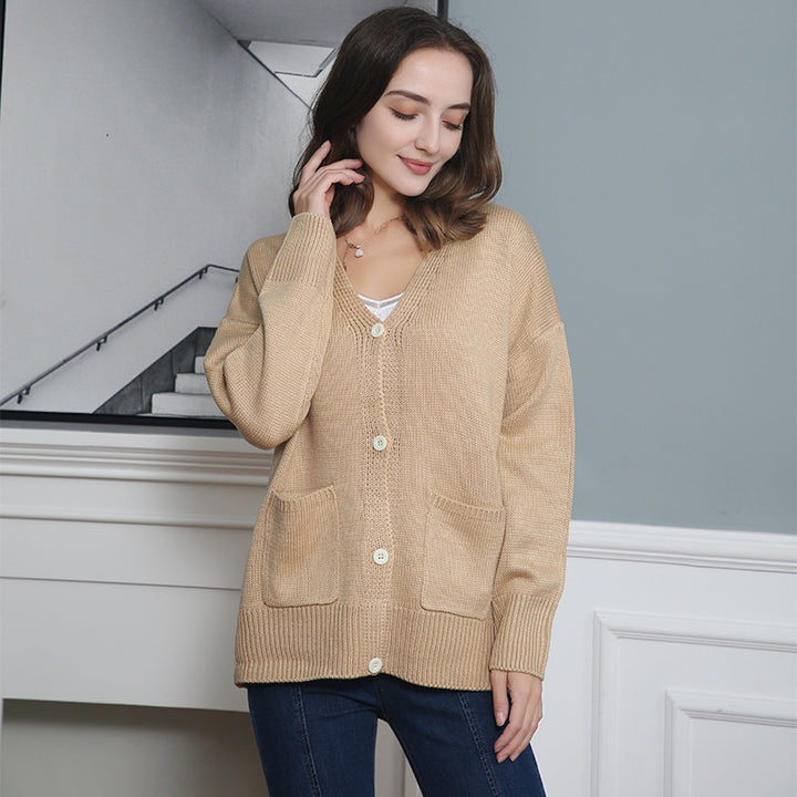 Damen Feiner Oversize-Strickcardigan mit V-Ausschnitt, Knopfleiste und aufgesetzten Eingrifftaschen Echo Archiv