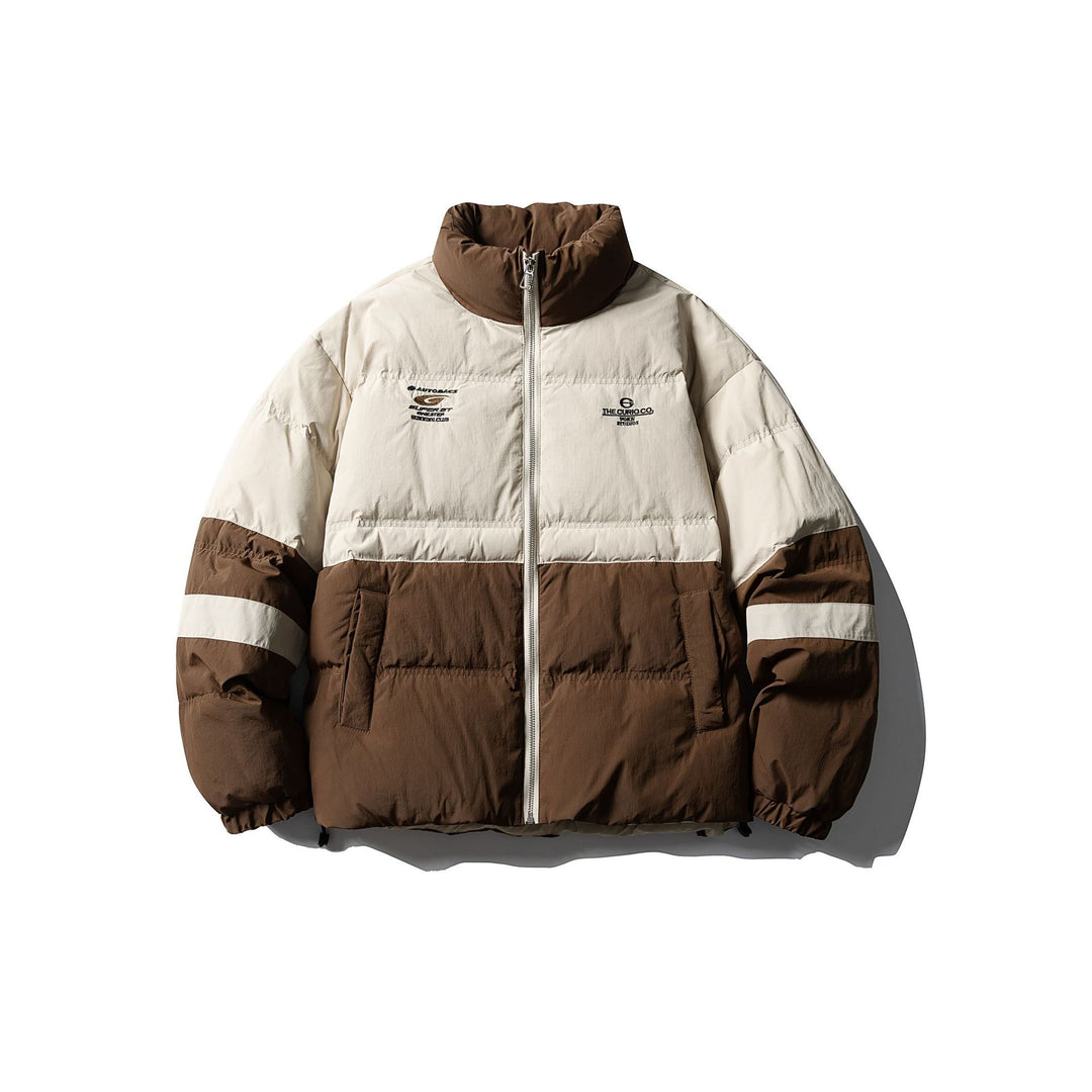 Herren Colorblock-wattierter Kurzblouson mit hohem Stehkragen und Kordelzugsaum Echoarchiv