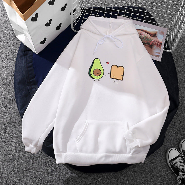 Damen oversized Kapuzenpullover mit Kängurutasche und süßem Avocado‑Toast-Print – Auréline