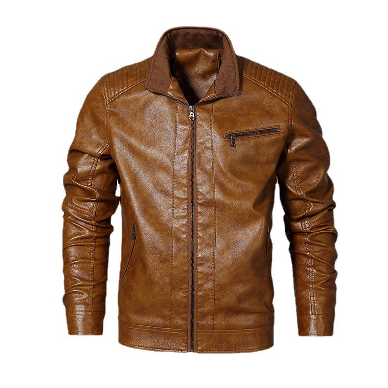 Herren schmal geschnittenes Kunstleder-Blouson mit hochschließendem Stehkragen und Schultersteppung Echoarchiv