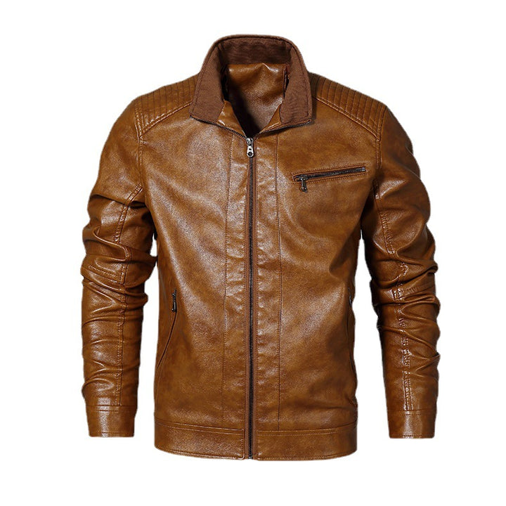 Herren schmal geschnittenes Kunstleder-Blouson mit hochschließendem Stehkragen und Schultersteppung Echoarchiv
