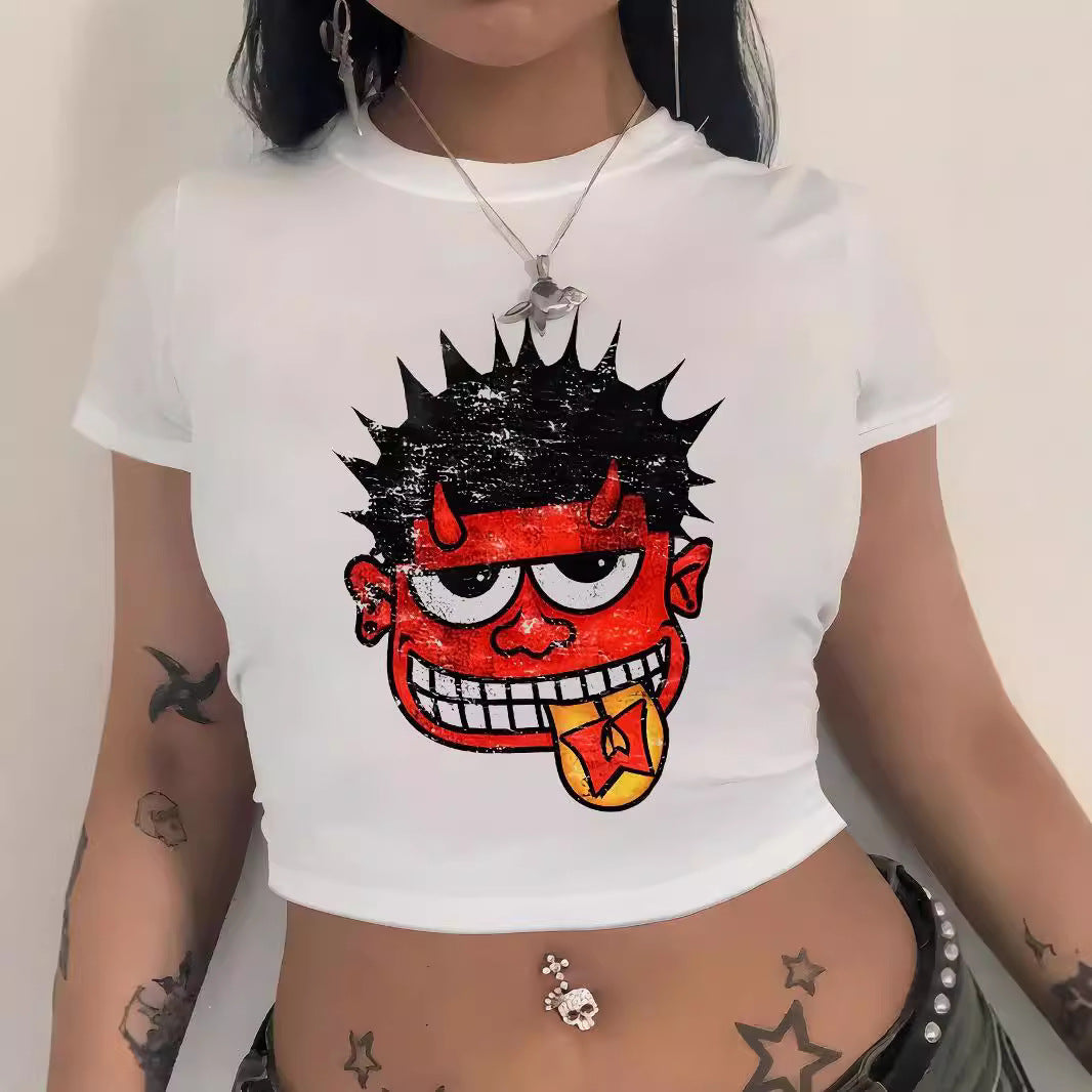 Damen Crop-T-Shirt mit kreativem Nostalgie-Druck und lässigem Schnitt Echo Archiv