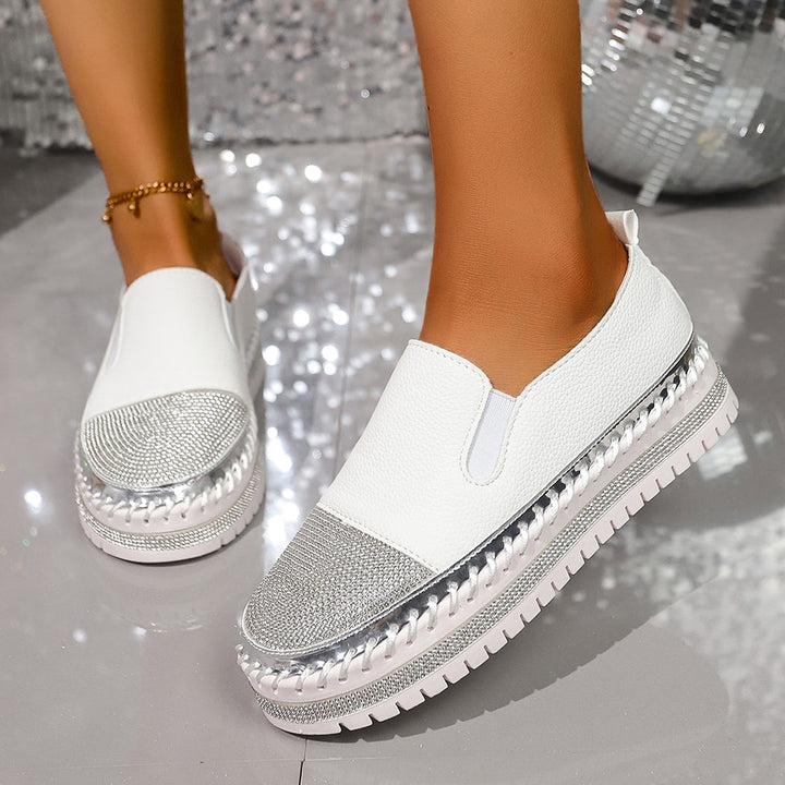 Damen glänzende Slip-On Plateau-Sneaker mit geflochtenem Rand und elastischem Einsatz Echo Archiv