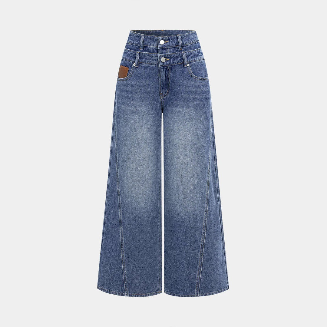 Damen nan hochgeschnittene Doppelbund-Jeansculotte mit weitem Cropped-Bein und sichtbaren Nahtpaneelen Echo Archiv