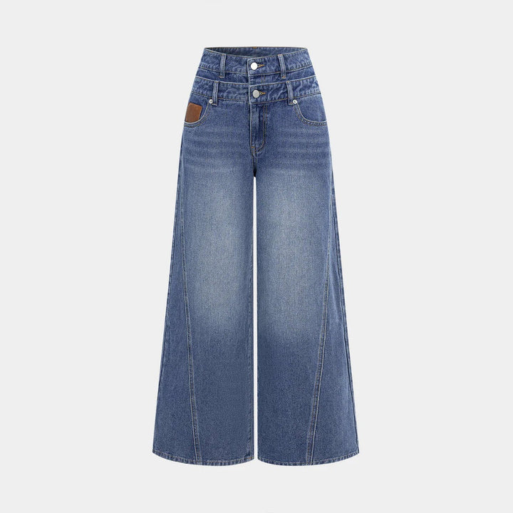 Damen nan hochgeschnittene Doppelbund-Jeansculotte mit weitem Cropped-Bein und sichtbaren Nahtpaneelen Echo Archiv