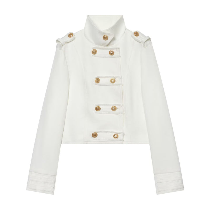 Damen Cropped Uniformjacke im Militärstil mit Stehkragen und Zierknopfleiste Echo Archiv