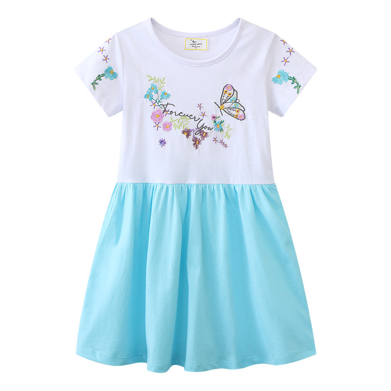 Mädchen Freizeitkleid mit bezaubernder Blumen- und Schmetterlingsstickerei Echo Archiv