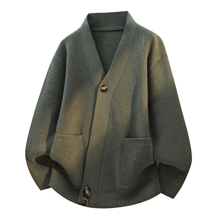 Damen Oversize-Strickjacke mit großem V-Ausschnitt, aufgesetzten Taschen & Holzknöpfen Echoarchiv