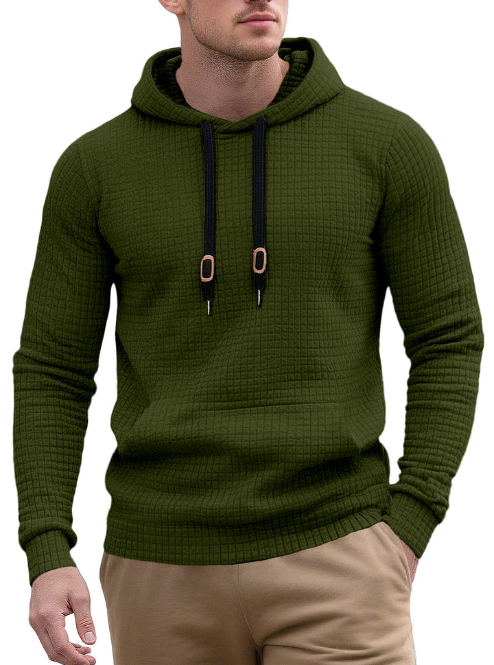 Herren nan schmal geschnittener Stepp-Kapuzenpullover mit feiner Quadratstruktur, Kordelzug und geripptem Saum Echo Archiv