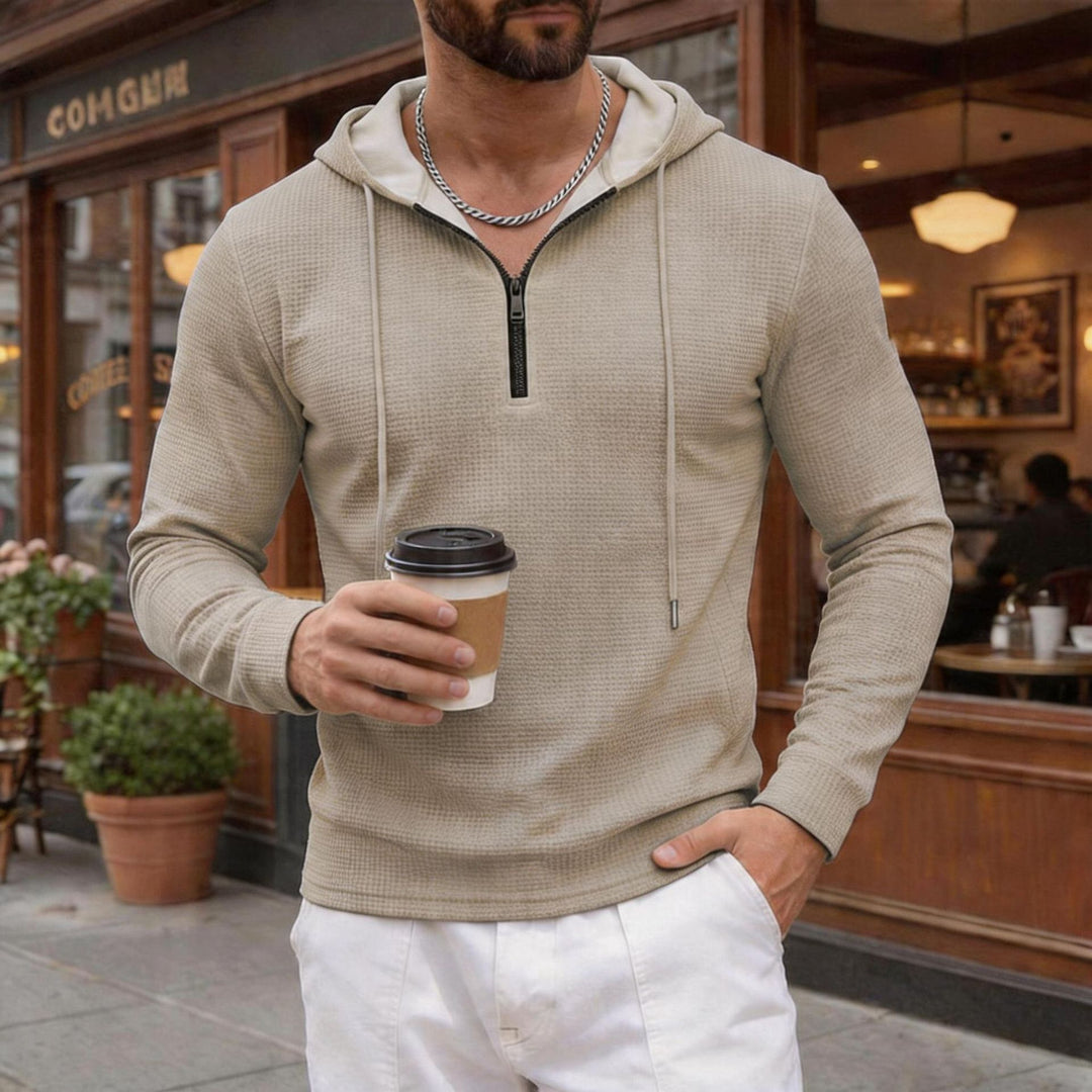 Herren texturierter Halbzip-Kapuzenpullover in Slim Fit – Cavarno