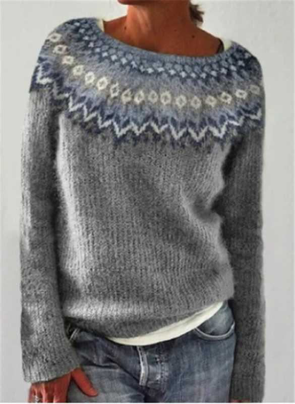 Damen nan Norwegerpullover aus Wollmix mit Rundhalsausschnitt und traditionellem Fair-Isle-Yoke Echo Archiv