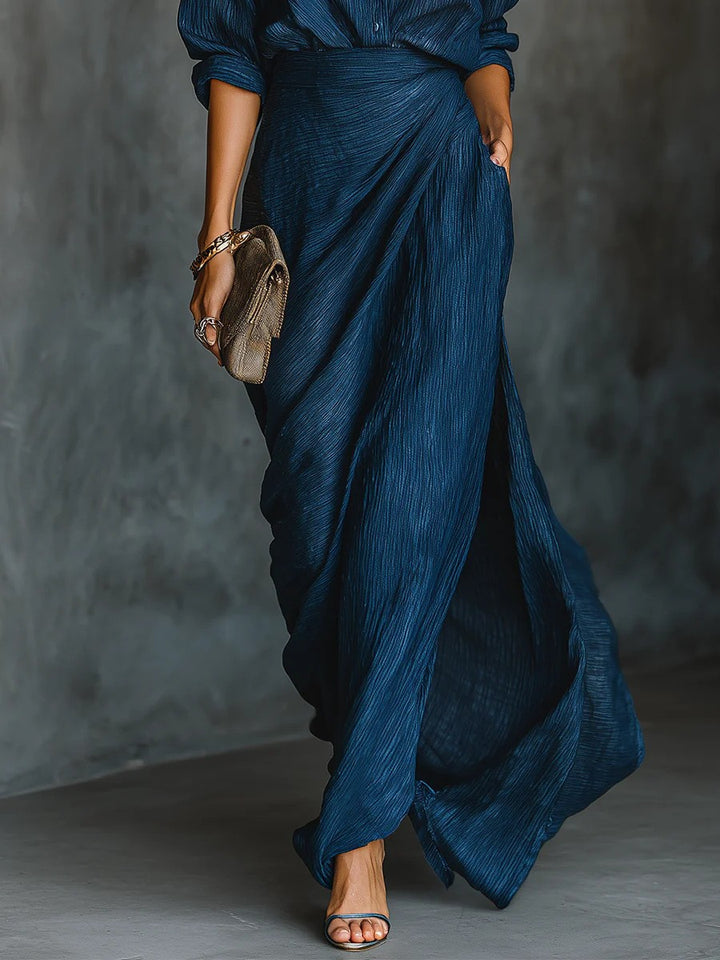 Damen Drapierter Maxi-Rock mit Wickel-Effekt und Crinkle-Textur Echoarchiv