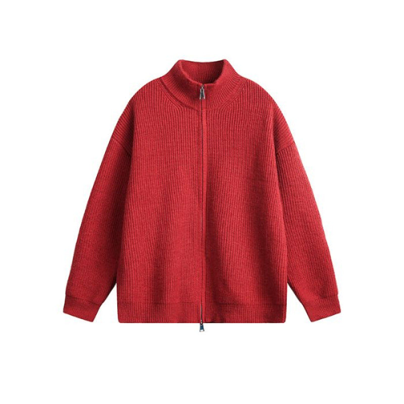 Unisex Oversized Strick-Zipjacke mit Stehkragen und Rippbündchen Echoarchiv