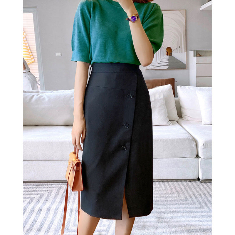 Damen Eleganter Midirock mit Knopfdetail und Taillengürtel Echoarchiv