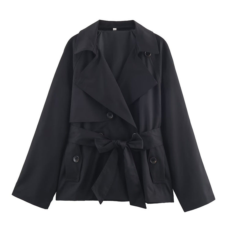 Damen Gekürzte Trenchjacke mit Schalkragen, Bindegürtel und Pattentaschen Echo Archiv