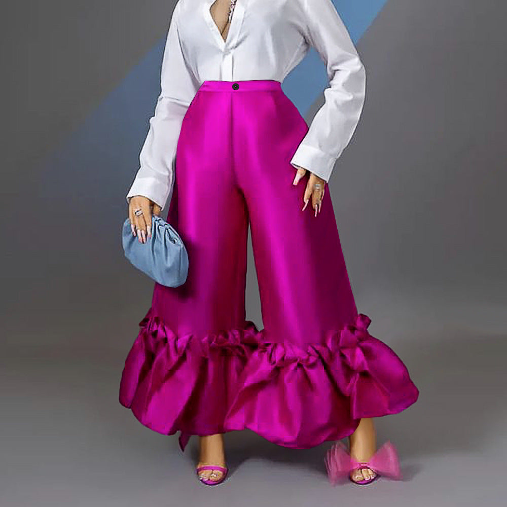 Damen elegante weite Hose mit voluminösem Rüschenabschluss Echo Archiv
