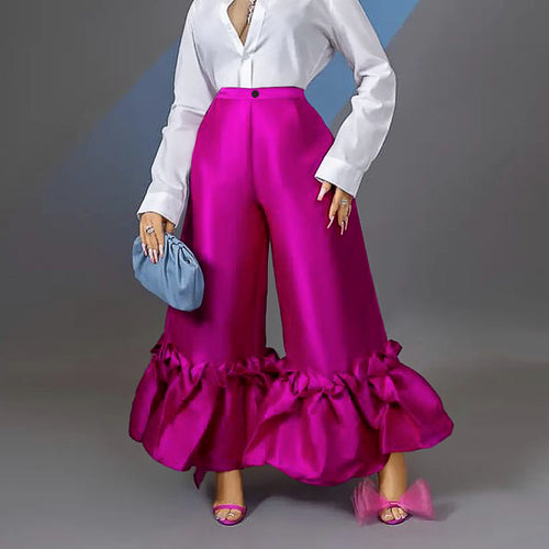 Damen elegante weite Hose mit voluminösem Rüschenabschluss Echo Archiv