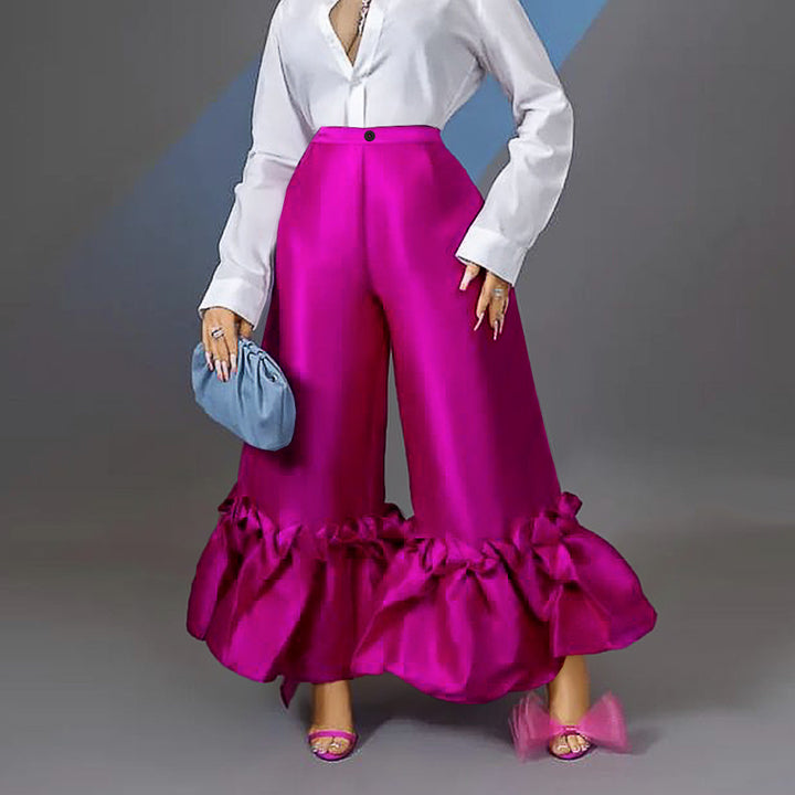 Damen Weite Satinhose mit Rüschenabschluss Echo Archiv