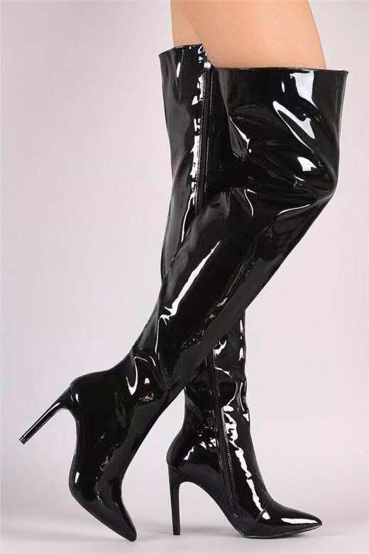 Damen Overknee Stiefel mit glänzender Oberfläche und elegantem Stiletto-Heel – Lioré